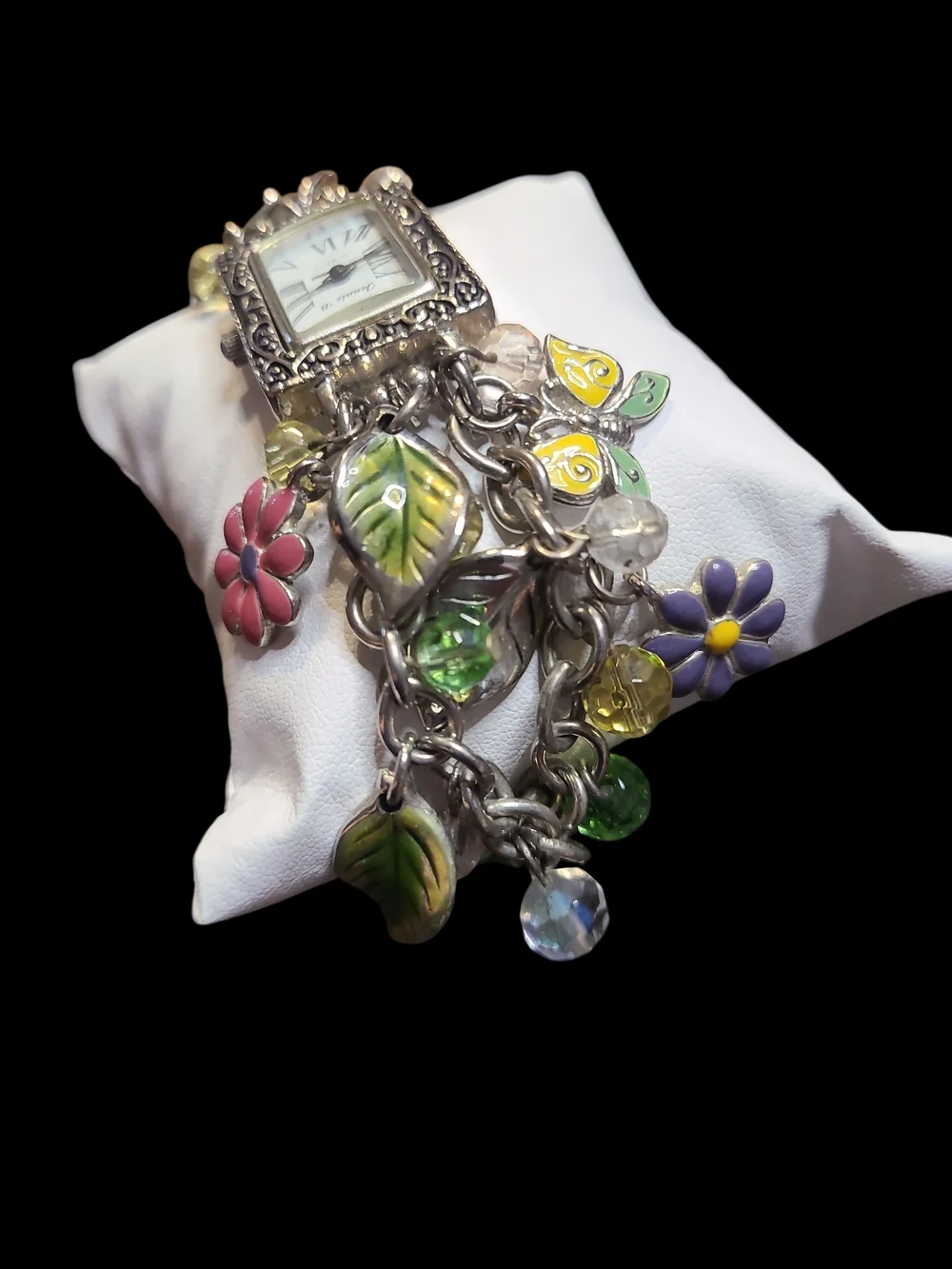 Jennie B Silver-Tone Bracelet Watch with floral Enamel Accents